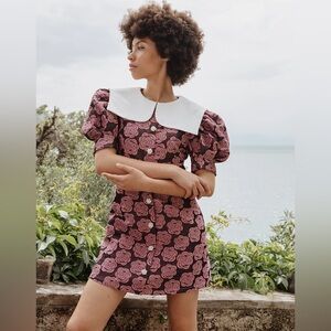 Floral Puff Sleeve Dress with White Collar